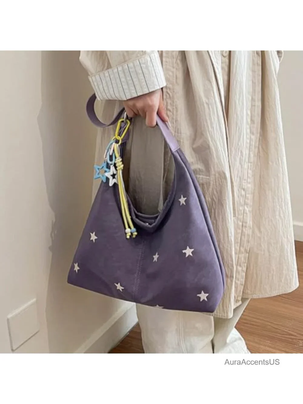 Soft Faux Leather Hobo Shoulder Crossbody Bag Star Embroidered Slouchy Y2k Tote